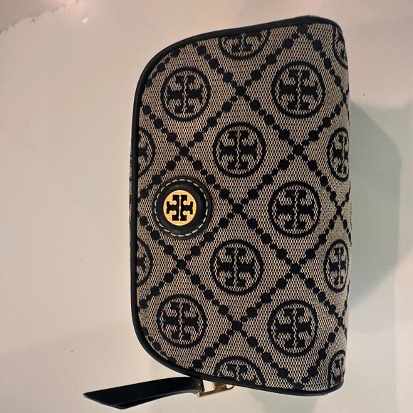 Tory Burch Mini T Monogram Cosmetic Case Navy - Picture 3 of 5